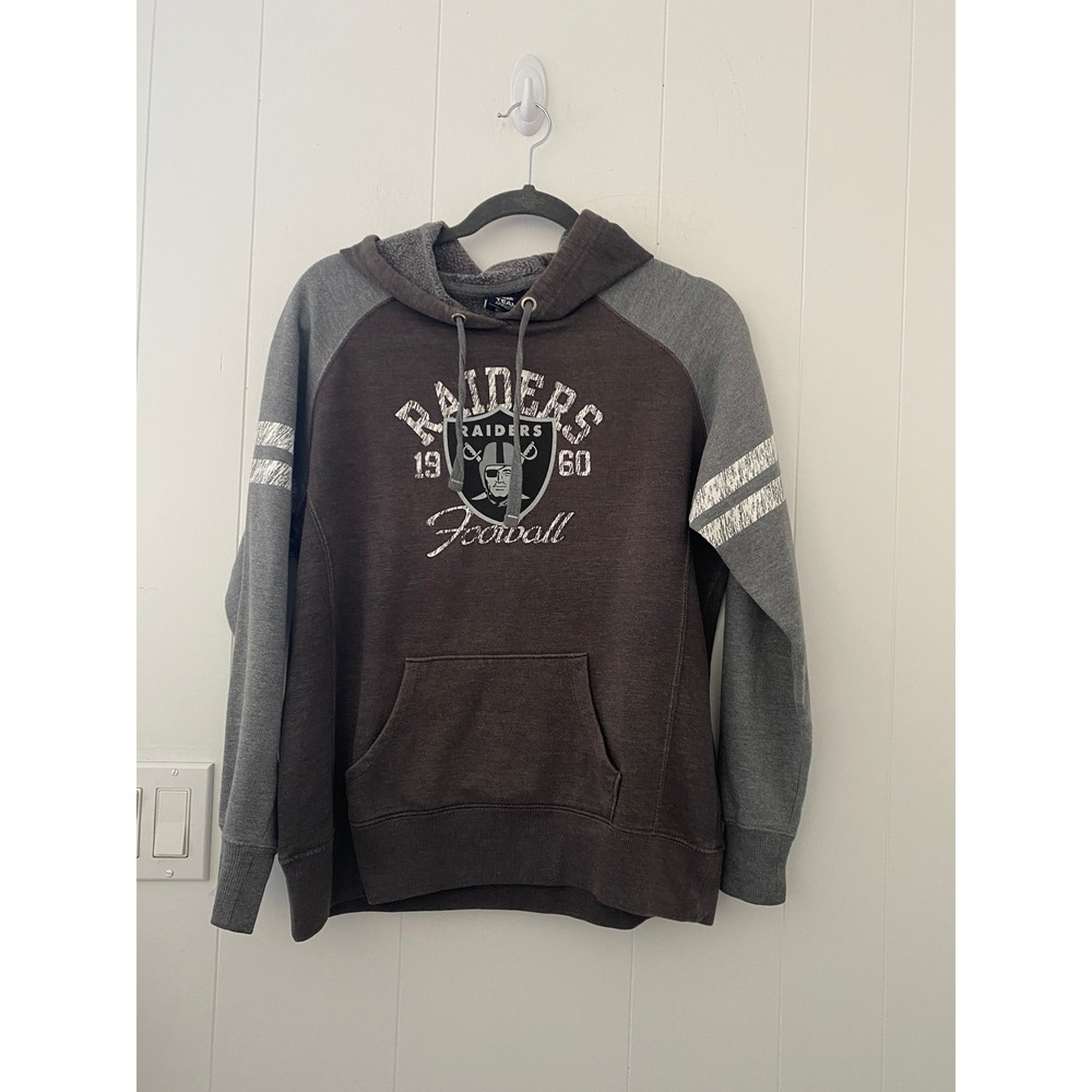NFL Team Apparel Las Vegas Raiders Hoodie Womens Charcoal Gray Raglan Sweatshirt